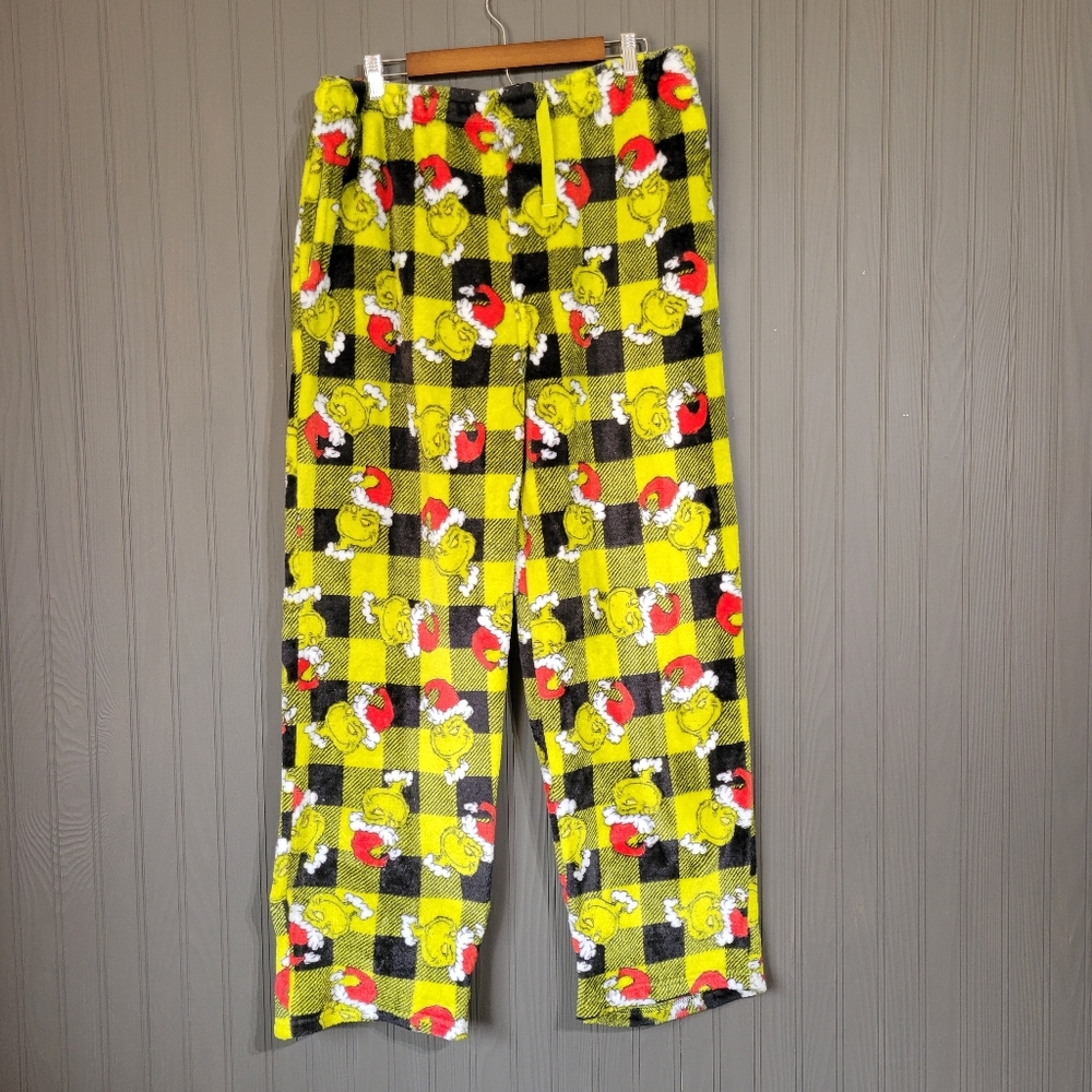 Dr Seuss The Grinch Fleece Pajama Lounge Pants Christmas Plaid Green Men's XL